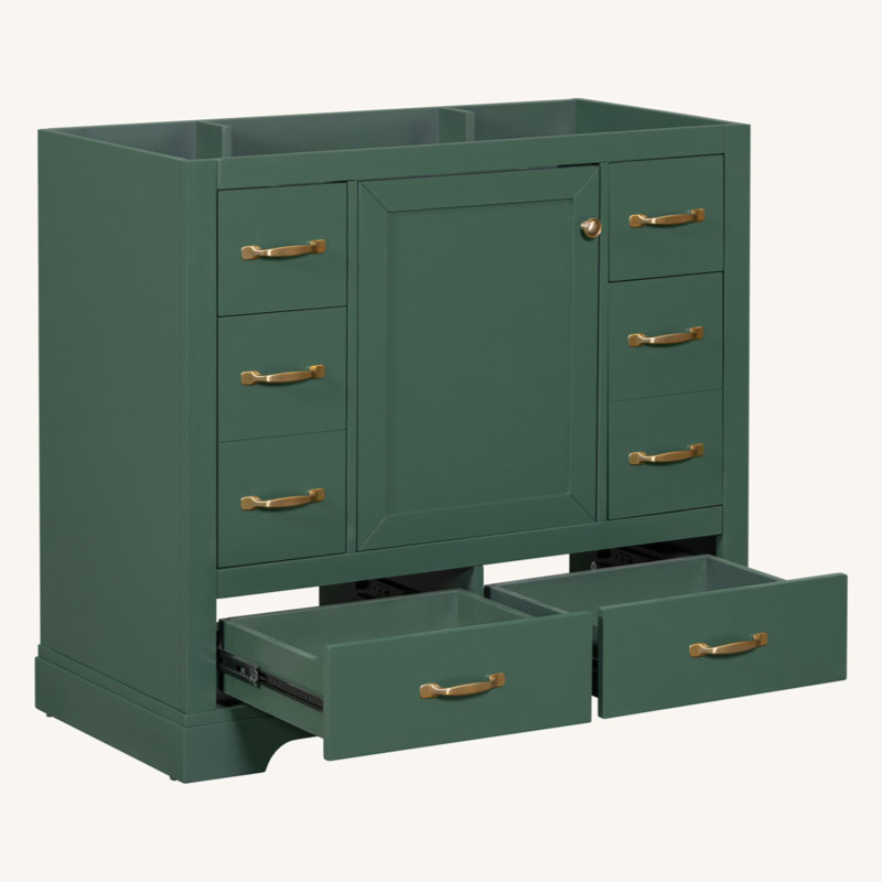 Meuble-lavabo 36 po sans lavabo, base d'armoire seulement, six tiroirs, diviseur de tiroir multifonctionnel, tablette réglable