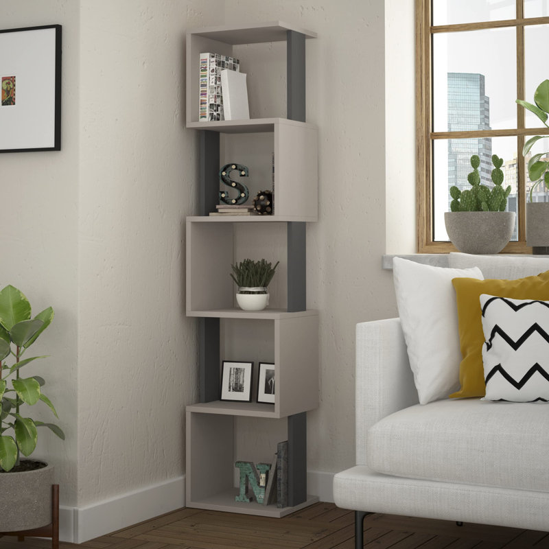 Chane Wall-Mounted Bookcase with 5 Shelves | Modern Storage Unit for Home or Office, Light Mocha/Anthracite
