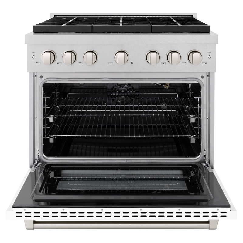 ZLINE 36 in. 5.2 cu. ft. Paramount Gas Range with 6 Burner Cooktop and Convection Gas Oven in Satin Stainless Steel, White