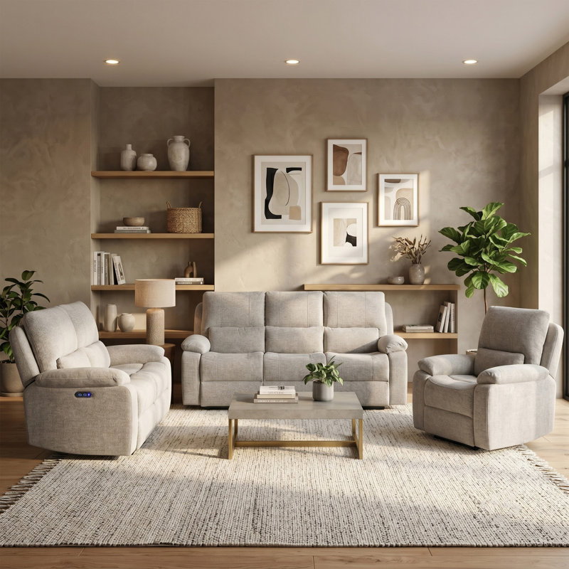 Tation Chenille Electric 2 Seater Reclining Sofa, Fossil