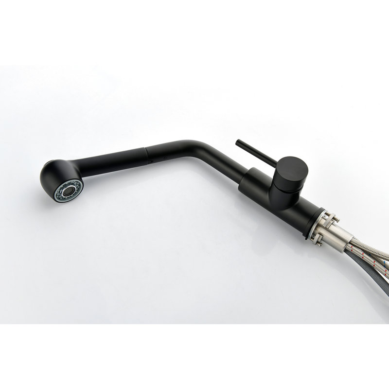 Single Handle Kitchen Faucet With Pull Out In Matte Black, Stainless Steel Construction, 360 Rotatable For Efficient Water Application, Two Output Settings - Stream And Spray All Situations Sink Made