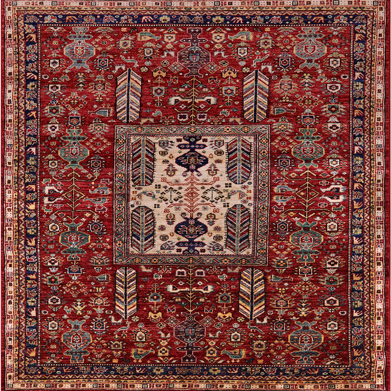 Tapis de style oriental rouge, Carré 8 pi