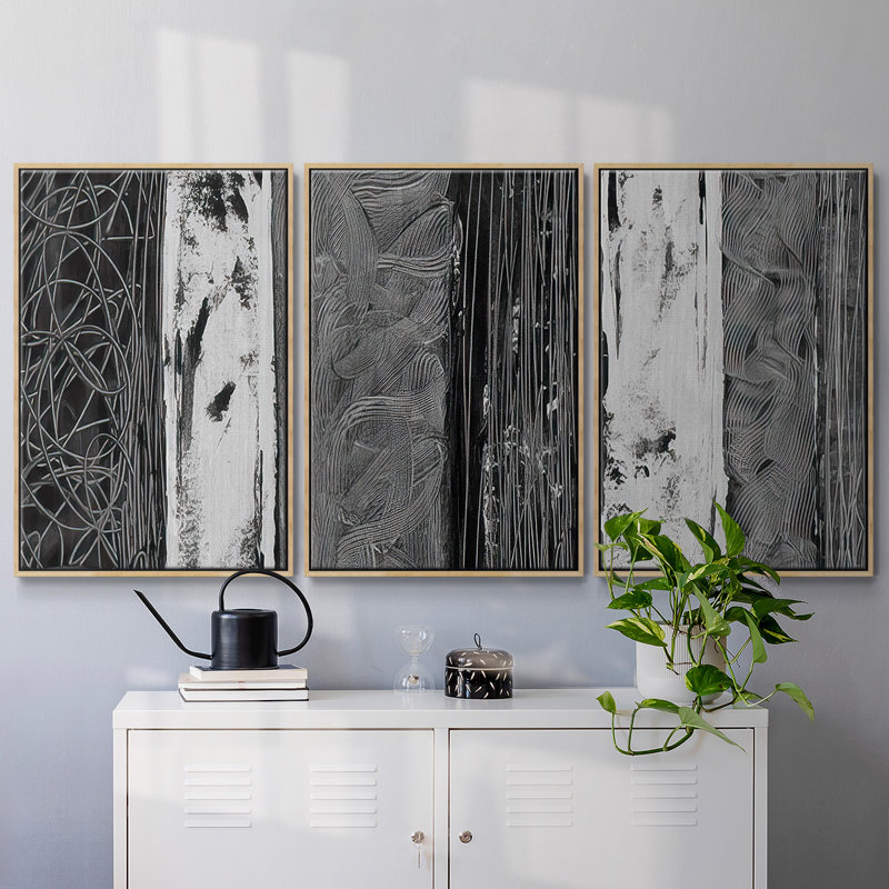 Printed Brushed Nickel Abstract I - Multi Piece Framed Canvas, 24" H x 48" W x 2" D, Natural 