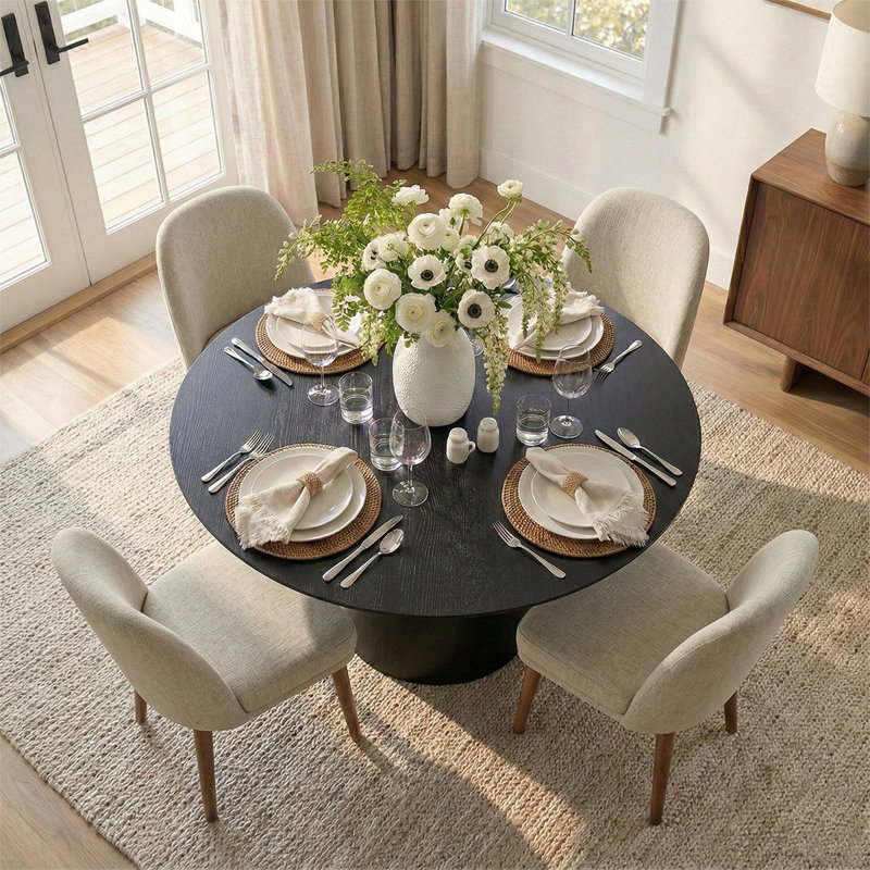 Ensemble de table de salle à manger 5 pièces pour 4, Mélange de lin beige