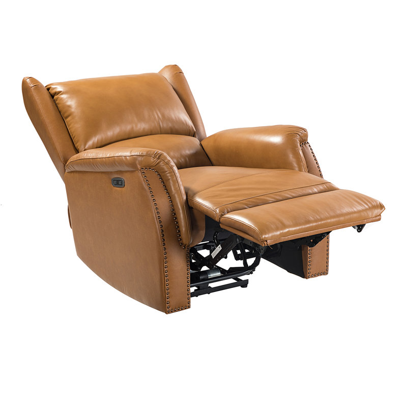 Fauteuil inclinable électrique en cuir véritable de 33,75 po de largeur, Cuir véritable brun clair