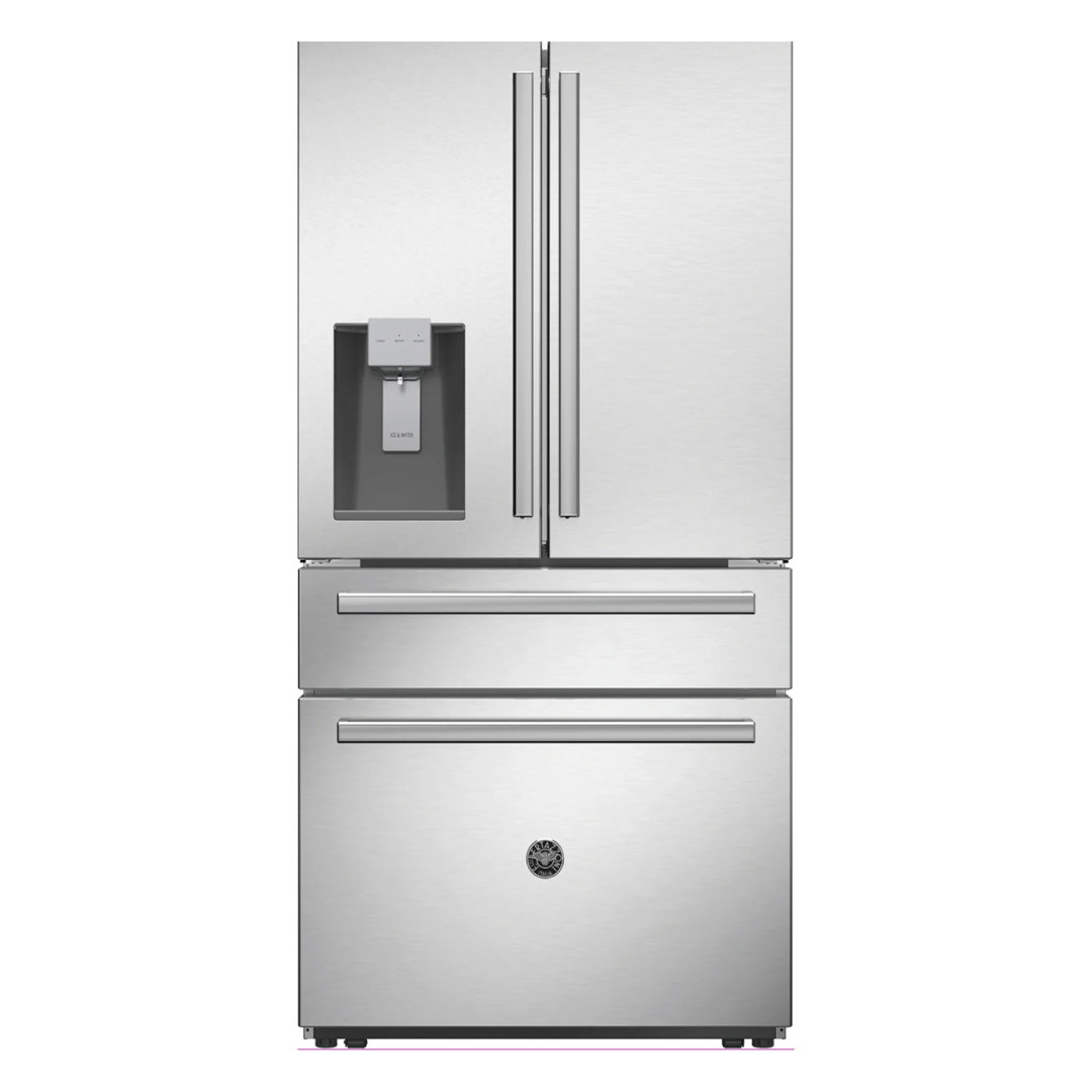 36" Counter Depth French Door 21.6 cu. ft. Refrigerator. Professional Series Handle Kit. Bertazzoni