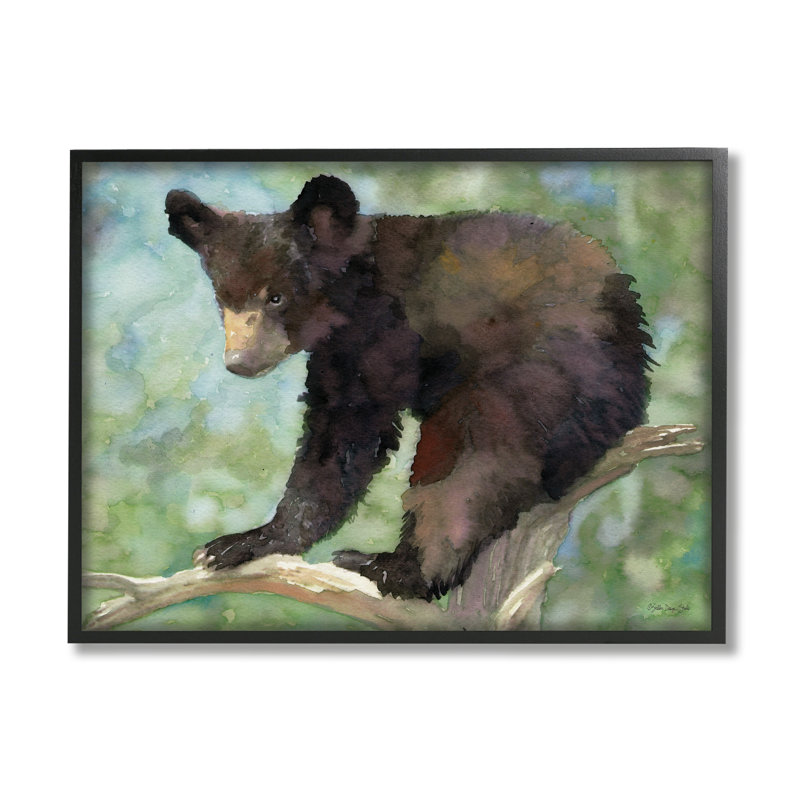 Ourson, forêt, arbre, faune, par Stellar Design Studio - Cadre flottant, impression sur bois, Giclée encadrée noir minuit