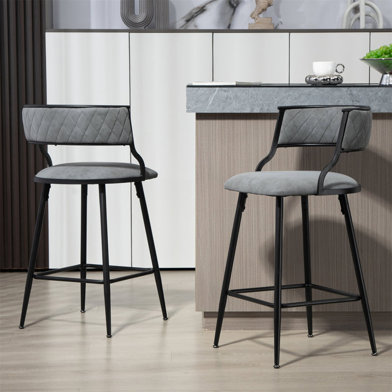 Tabouret de comptoir, siège en polyuréthane et base en métal avec repose-pieds