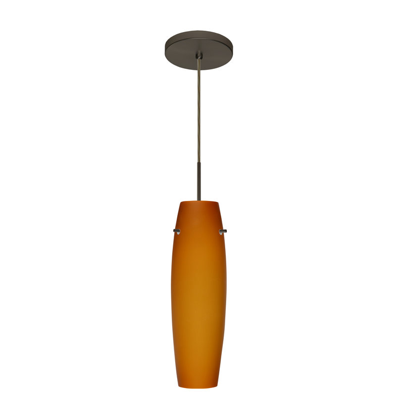 Luminaire suspendu cylindrique simple à 1 lumière Jude, Opale matte, Bronze, Incandescent