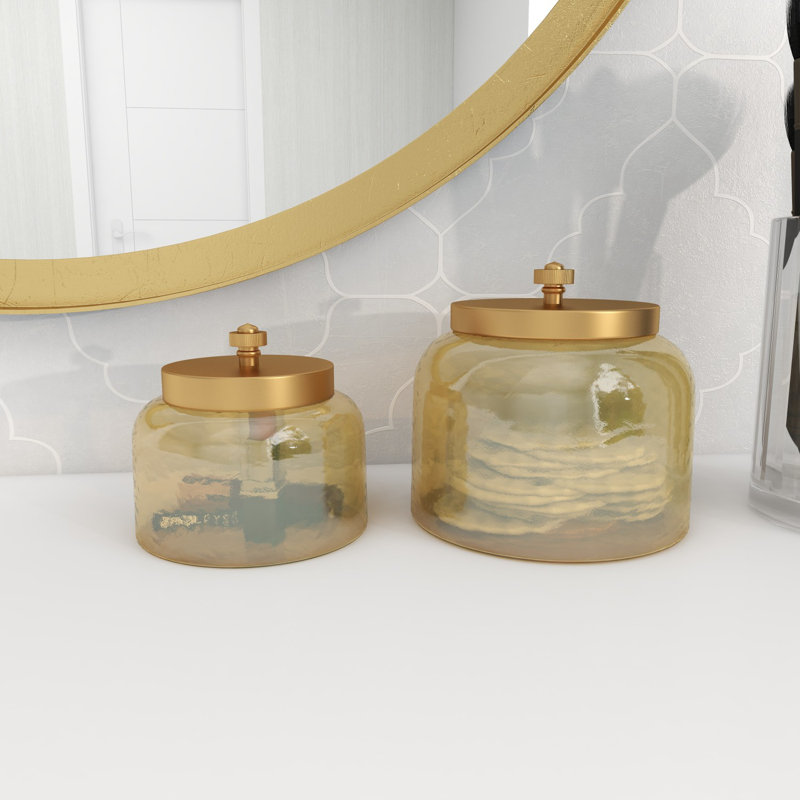 Glass Decorative Jars with Metal Lids Set, Gold