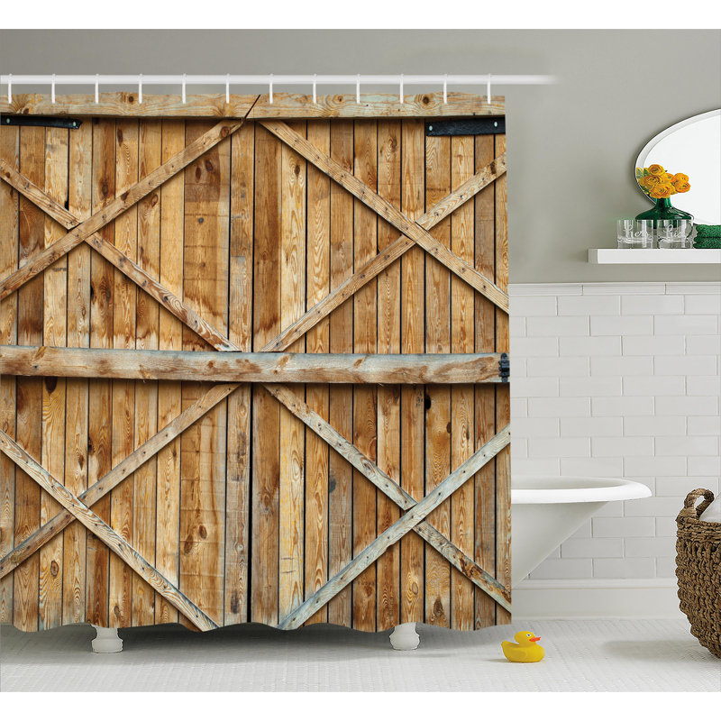 Rideau de douche et crochets de douche planche de porte en bois rustique, H 84 po x l 69 po