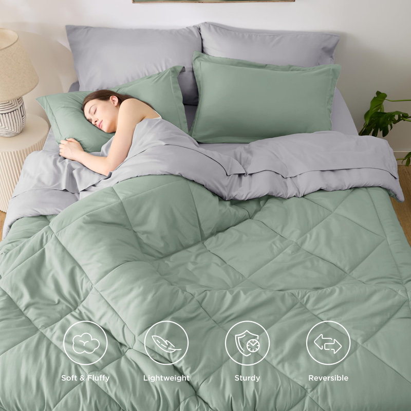 Best Seller Bedsure Comforter Set Reversible Bedding for All Seasons-89GSM, King Comforter + 4 Additional Pieces, Sage Green
