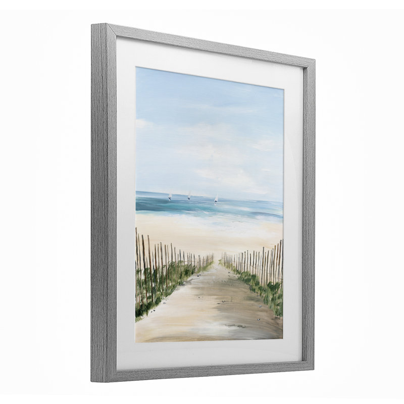 «Entre Beach Fence», reproduction d'art sous verre, conception de Georgie Harrison, H 21 po x l 17 po, Cadre de ferme gris