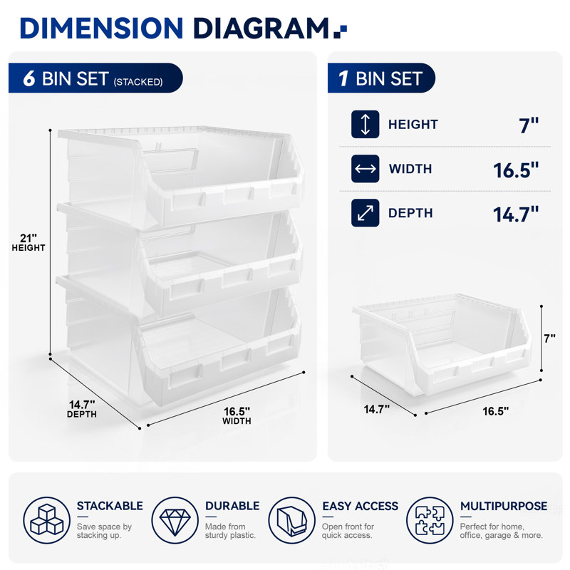 Sorbus 6 Pack Extra Large Open Front Stackable Clothing Storage Bin – Closet & Wardrobe Organizer, Clear
