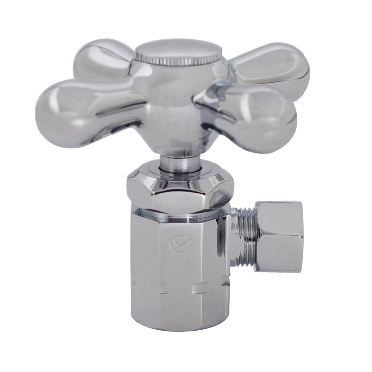 Cross Handle Angle Stop Shut Off Valve, 1/2" IPS Inlet with 3/8" Compression Outlet