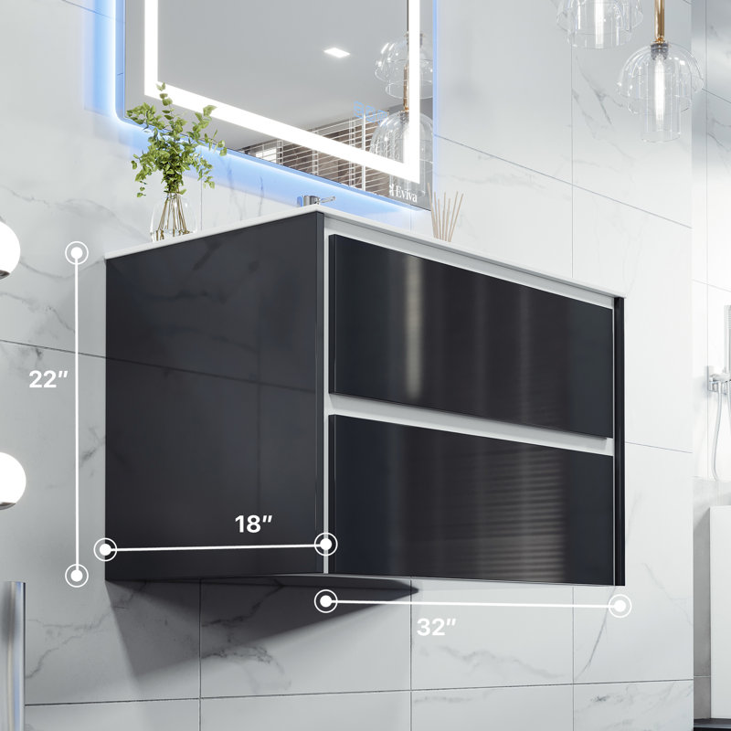 Ensemble de meuble-lavabo mural simple 32 po Amiyr, Gris foncé