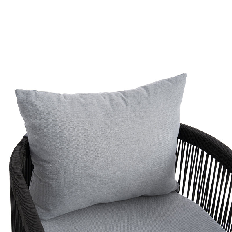 Ensemble de 2 chaises de salle à manger en corde tissée avec cadre amovible en fer à transfert de chaleur avec coussin amovible pour terrasse