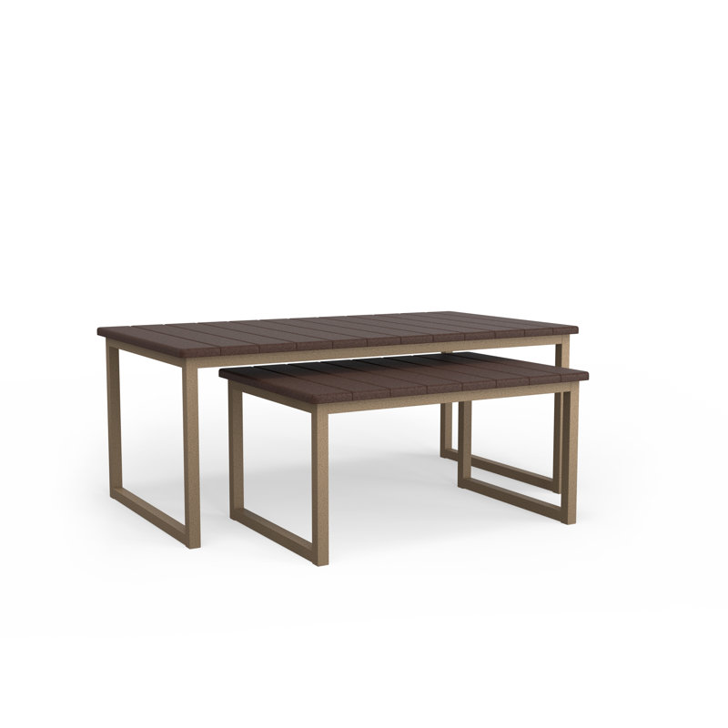 Nesting Outdoor Rectangle Coffee Table, Oak Wood Vein, Chocolate Brown