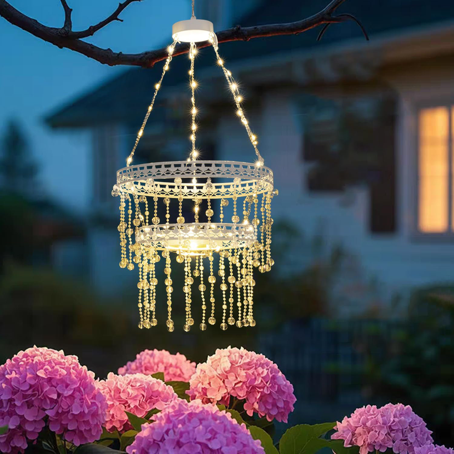 FYNOLI Solar Hanging Crystal Chandelier Outdoor | Wayfair, image size:1500x1500