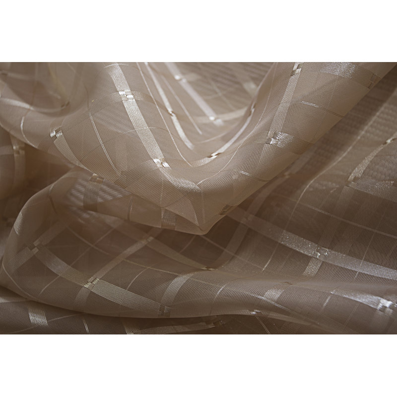 Jardine Plaid Stripe Sheer Window Curtain Panel, Taupe