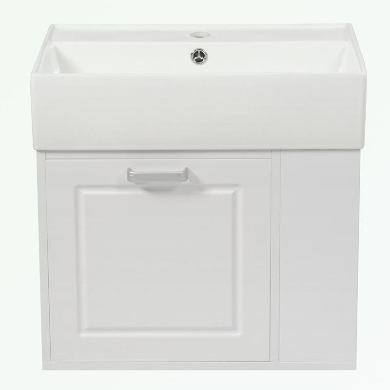 Wall Bathroom Vanity with Sink, One big Drawer and Adjustable Shelf, White