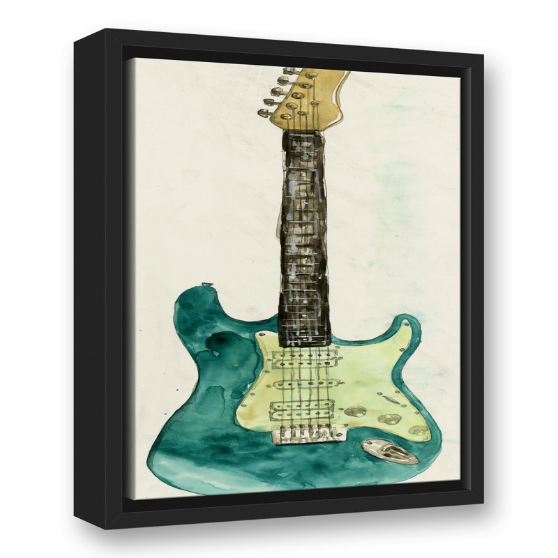 Guitare lumineuse sur toile, H 15,75 po x l 12,75 po x P 1,75 po, Cadre flottant noir