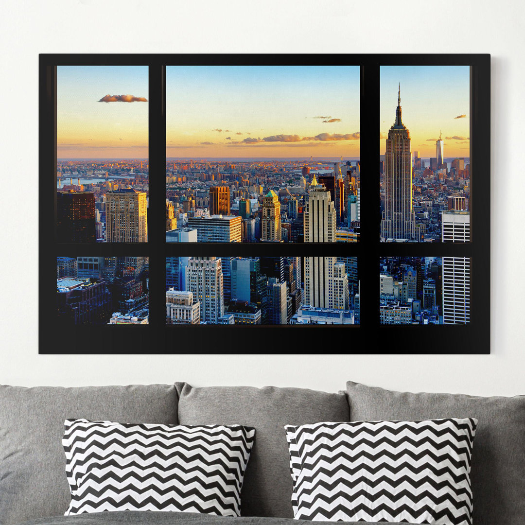 Leinwandbild Fensterausblick - Sonnenaufgang New York von hilippe Hugonnard