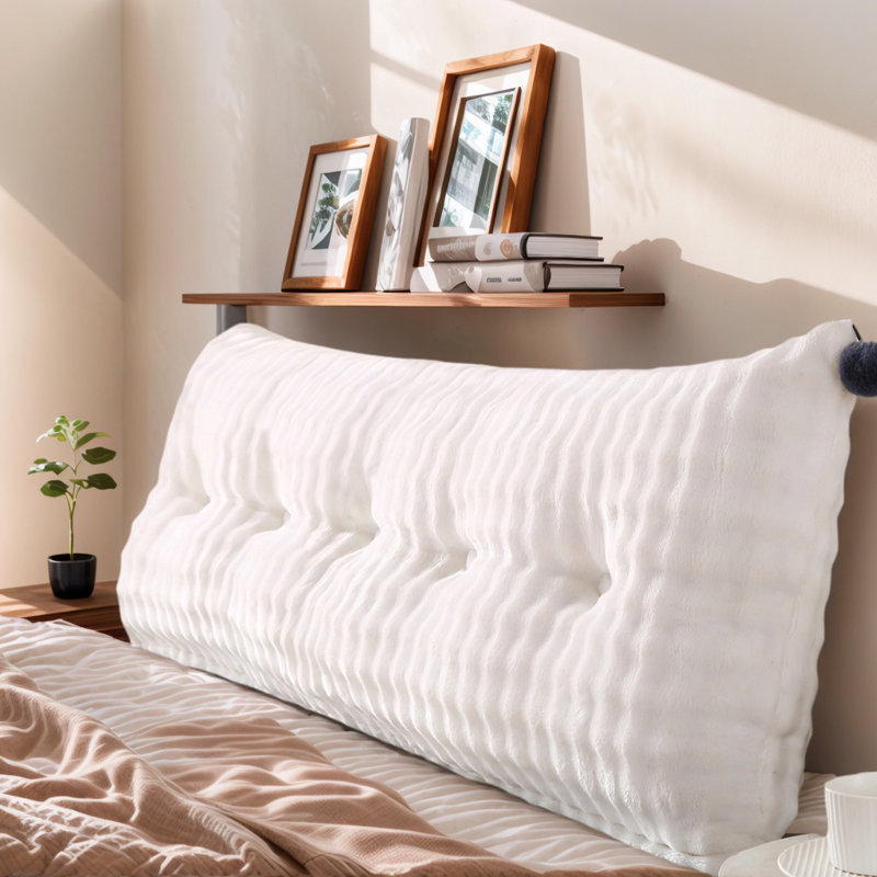 Coussin de tête de lit en fausse fourrure de lapin avec housse amovible, dossier moelleux pour travailler ou lire au lit