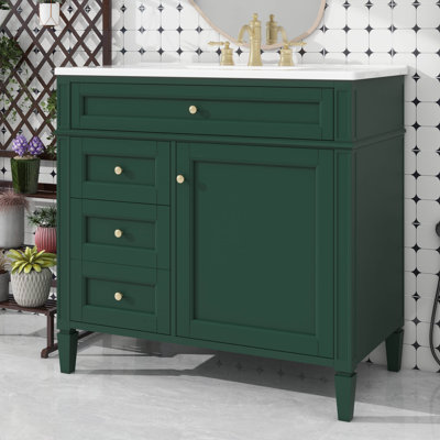 Meuble-lavabo de 36 pouces avec lavabo supérieur intégré, armoire de rangement de style moderne, 2 tiroirs et tiroir coulissant