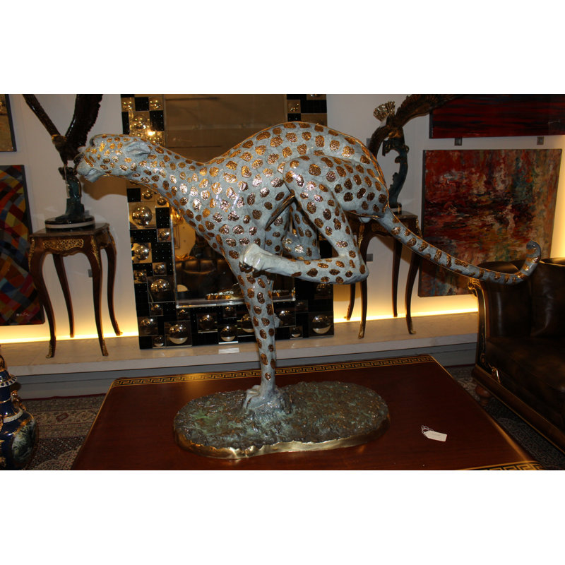 Running Cheetah - Gold Pleated Bronze Statue -  Size: 67"L x 23"W x 41"H. 
