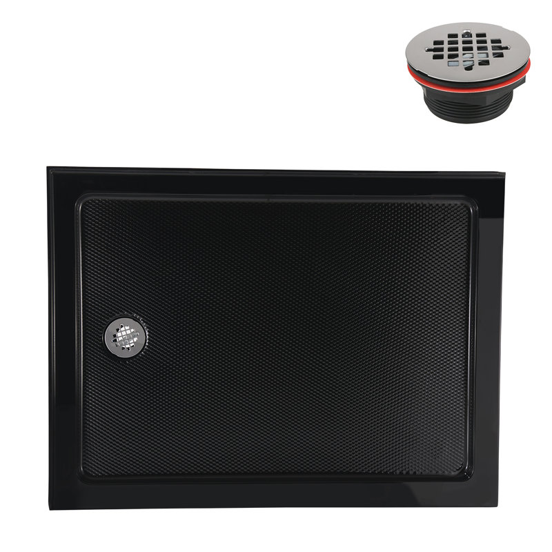 Streamline 42 in. x 34 in. Corner Acrylic Shower Base in Glossy Black with Left Drain, Drain Included