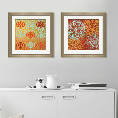 « marocain leaves », ensemble de 2 reproductions de peintures à l’acrylique encadrées