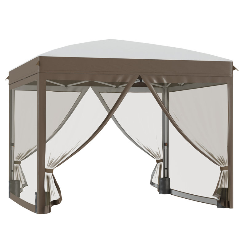 Tente à auvent avec filet Outsunny 10 pi x 10 pi, abri de soleil instantané, tentes pour fêtes, réglable en hauteur, avec sac de transport à roulettes et 4 sacs de sable pour l'extérieur, le jardin, le patio et le gris