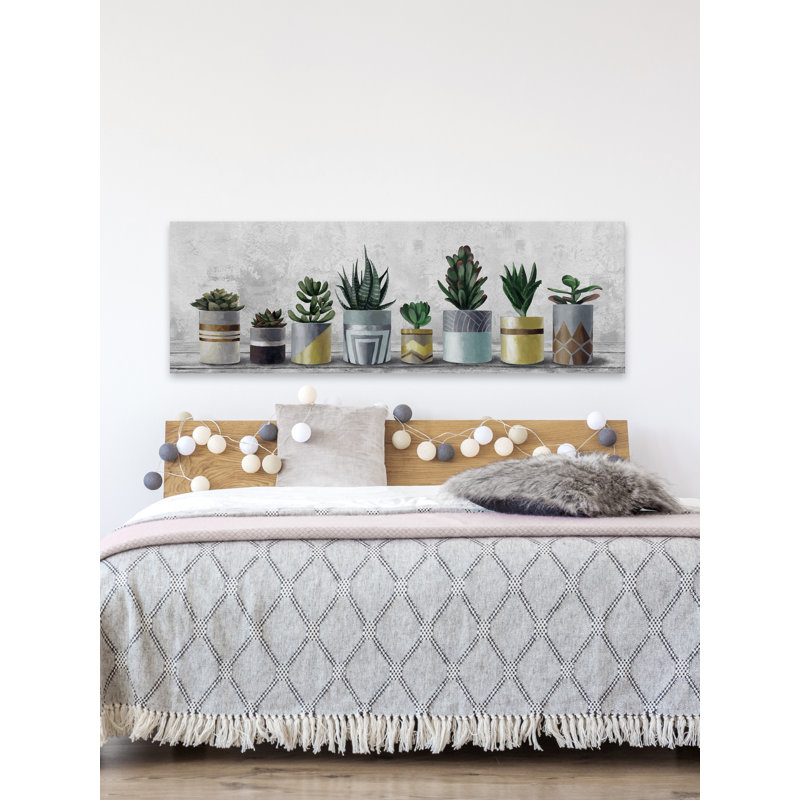 «Succulents in Pots», reproduction d'art sur toile tendue, H 15 po x l 45 po x P 1,5 po
