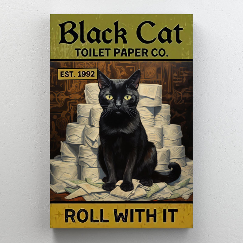 Chat, papier hygiénique sur toile 4, H 36 po x l 24 po x P 1,25 po