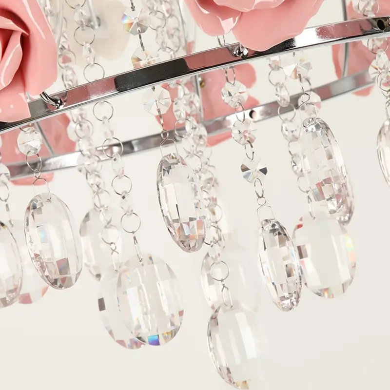 Lustre en cristal 20 pouces avec fleurs roses et blanches
