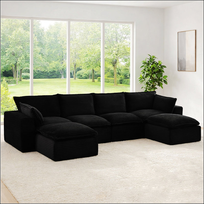 Canapé modulaire de 140 po, velours côtelé adapté aux animaux de compagnie, configuration sans outil, en forme de U / en L / de canapé-lit / droit, modules légers, aucun assemblage requis