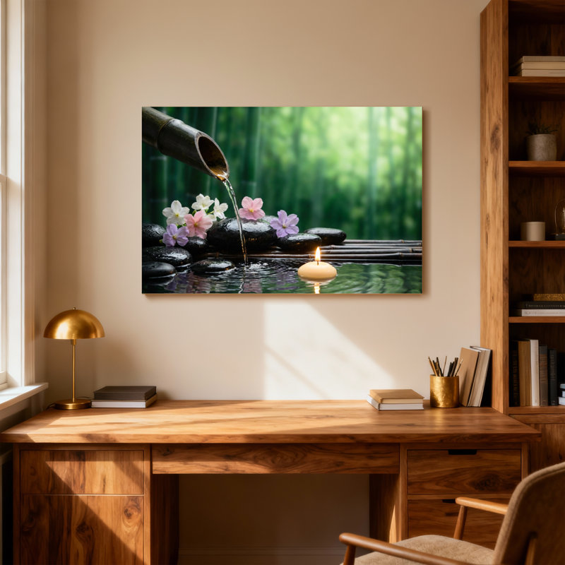 Bougie de fleurs en bambou à la mode, jardin zen, scène paisible, H 24 po x l 36 po