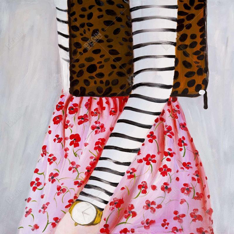 Femme à la mode avec sac léopard - Art figuratif de chambre à coucher