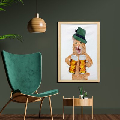 Cool Pet Hat and Beer Mugs Bavarian German Drink Festival Tradition Funny Humorous - Picture Frame Graphic Art Print on Fabric -  East Urban Home, F3B9FDA1971E4F7CBBCFB3B47B520FB5