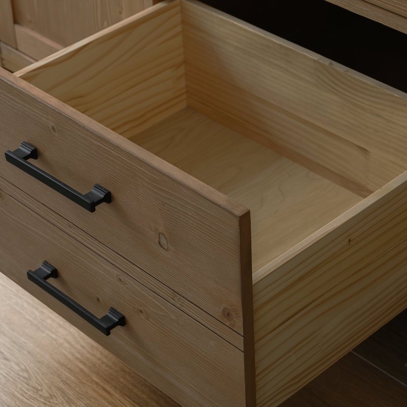 Meuble-lavabo double 60 po Ajiya, Calcaire bleu, Naturel texturé / noir mat