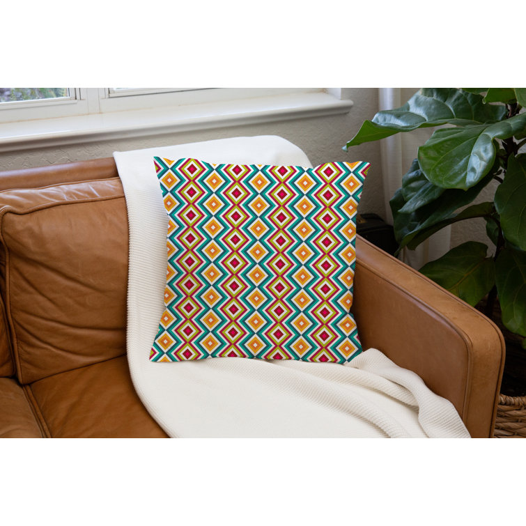 18 x 18 Square Cotton Accent Throw Pillow, Aztec Tribal Inspired Pattern, Trimmed Fringes, Multicolor Foundry Select