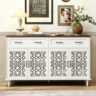 Rustic 59.06" Sideboard Buffet Cabinet With Drawers 4 Doors Storage Cabinet