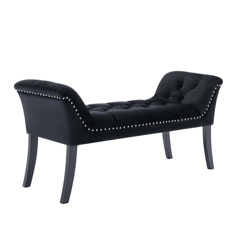 Velvet Upholstered Bench, Black