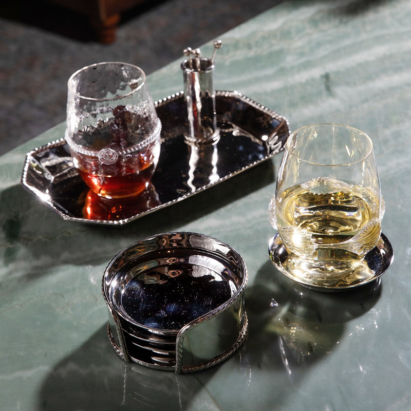 Gleaming Stainless Steel Circular Beverage Coaster Set
