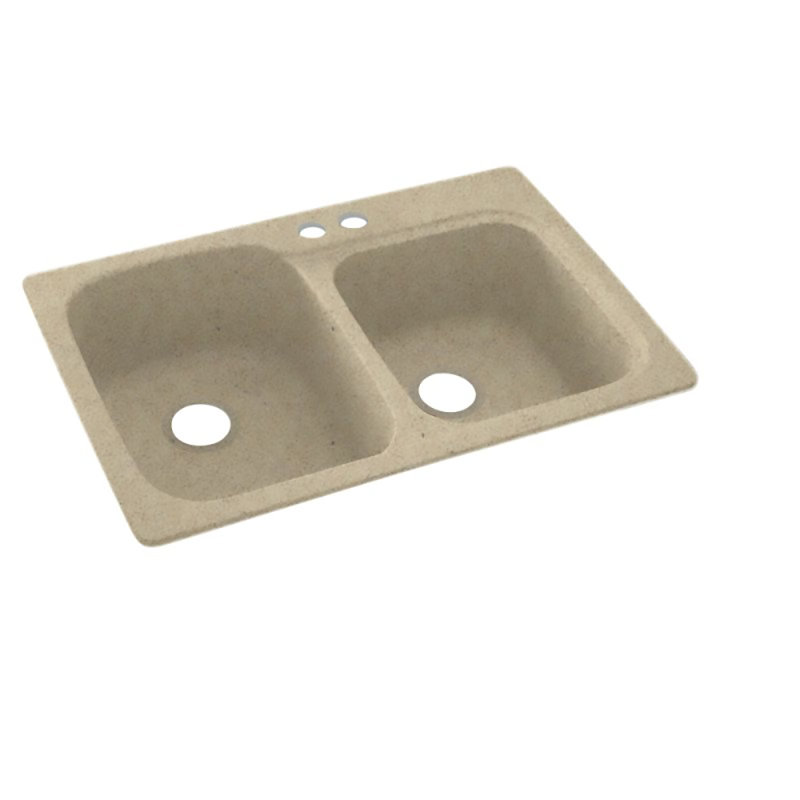 Swan 22'' W Double Bowl Solid Surface Dual Mount Kitchen Sink, 2 Hole 2B, Black Galaxy