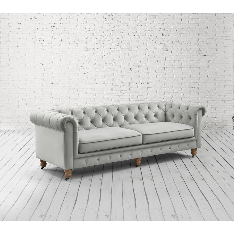 Canapé Chesterfield en lin Elegance pour chambre Elina, Velours gris