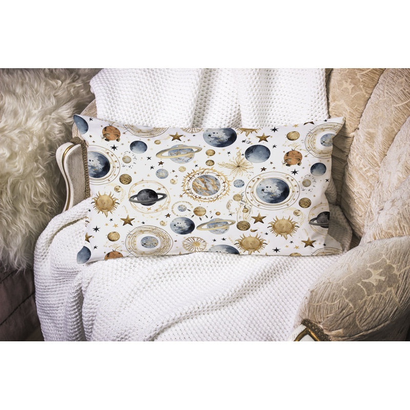 Space Fusion  Rectangular Throw Pillow, Blue/White