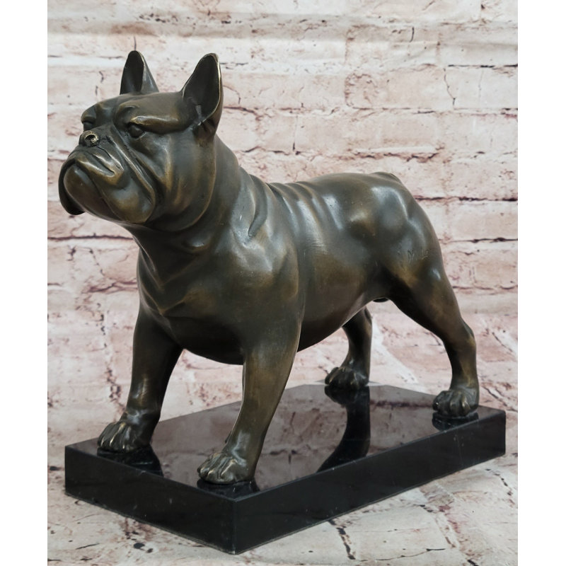 Sculpture de bouledogue en bronze sur base de marbre - cadeau pour amoureux des chiens