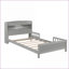 Lit plateforme simple en bois de pin massif avec tête de lit bibliothèque et amp; Détecteur de mouvement à DEL - Aucun sommier requis, gris